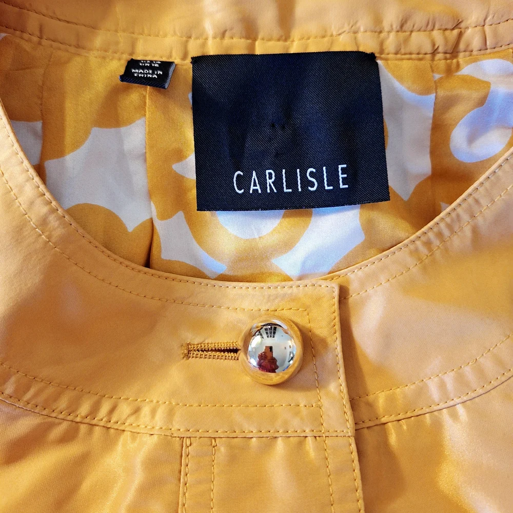 NWOT Carlisle Womens Puffed Sleeve Shimmering Mustard Ocre Yellow Jacket  Sz 14 - Picture 3 of 4